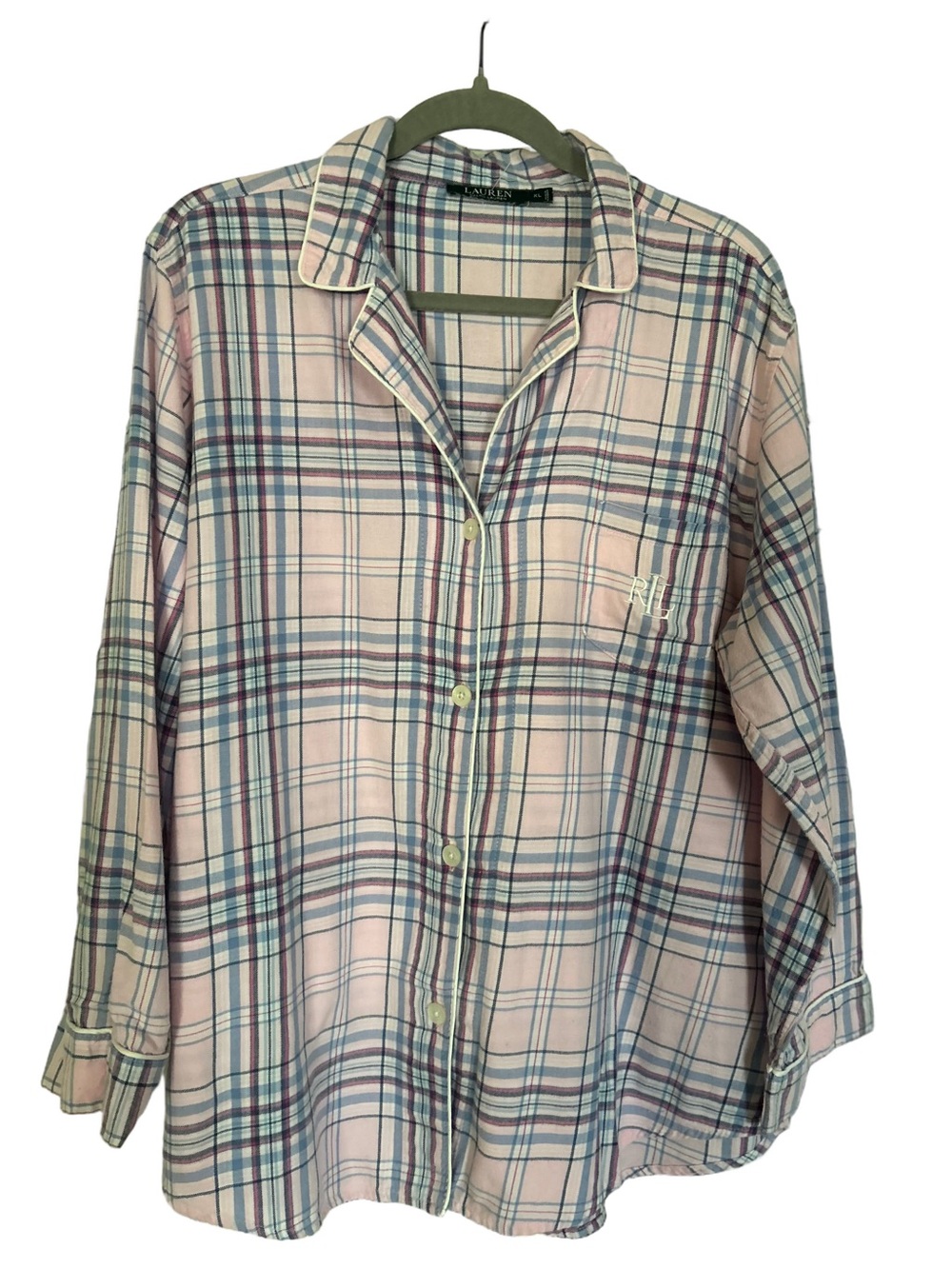 Lauren Ralph Lauren Pink Plaid Sleep Shirt Embroidered Preppy XL Cotton Classic - Picture 5 of 12